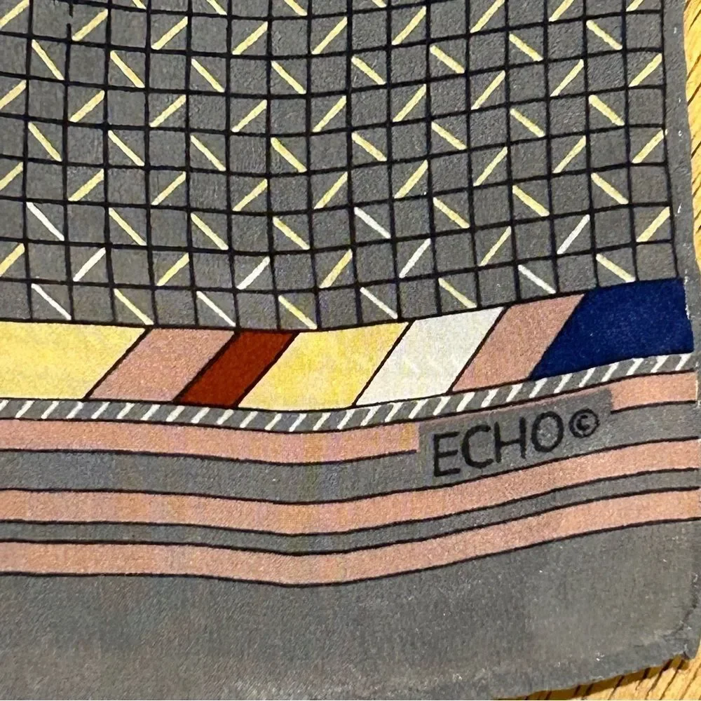 Echo Gray Striped Silk Scarf